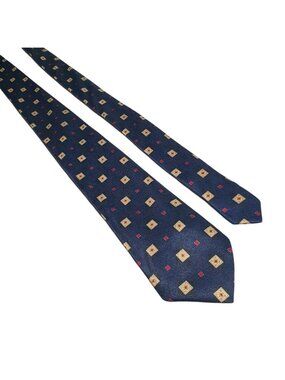 Jason Scott Navy Tie Red Gold Short Skinny Polyester Junior Necktie Vintage Gift